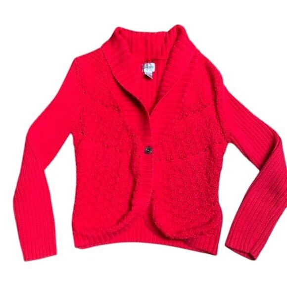 Chicos Red Knit Ribbed Cardigan Sweater Open Front Long Sleeve Cozy Classic Sz 2 - Picture 5 of 10